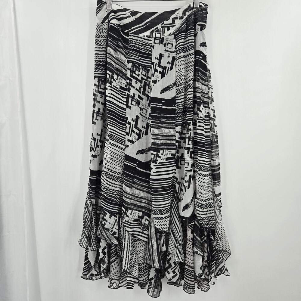 Chicos Whimsigoth Boho Art Lagen Mixed Media Semi-sheer Asymmetric Maxi Skirt 10